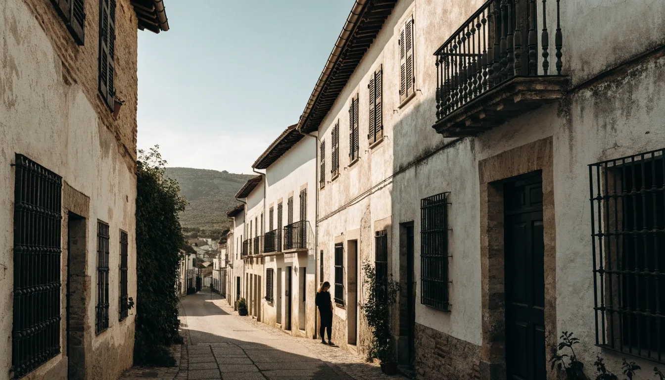 Calle de un pueblo del interior en una mañana laborable